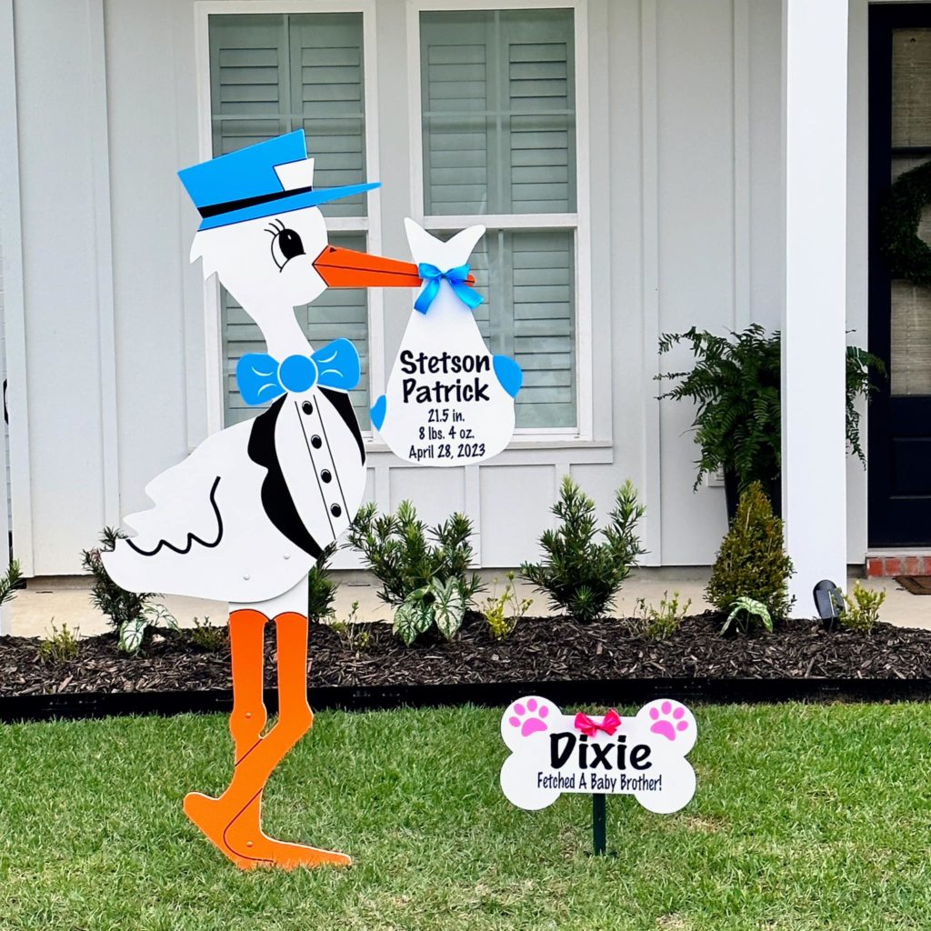 Blue Stork Sign with Personalized Bundle and Dog Bone Sign, Colorado Springs, Falcon, Peyton, Monument, Palmer Lake, Manitou